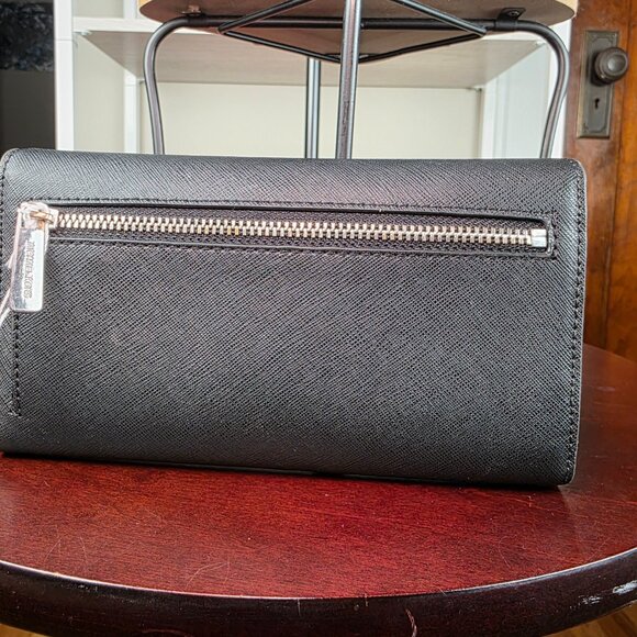 Michael Kors Womens Jet Set Travel Large Trifold Leather Wallet, Black - Picture 4 of 17